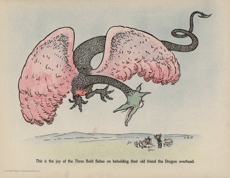 Ilustração para "Further Doings of the Three Bold Babes" (litografia a cores) de Sophia Rosamond Praeger