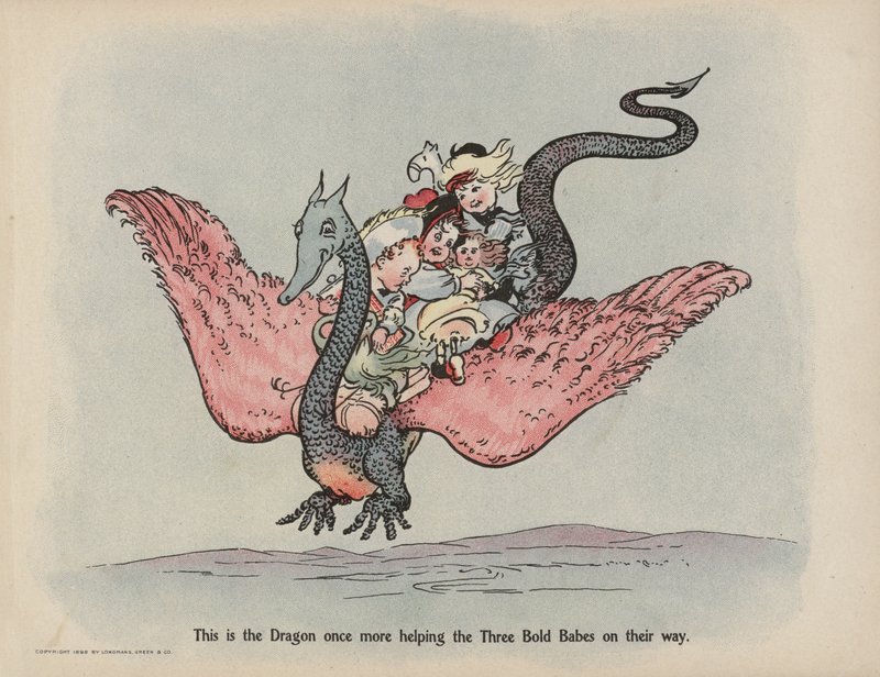 Ilustração para "Further Doings of the Three Bold Babes" (litografia a cores) de Sophia Rosamond Praeger