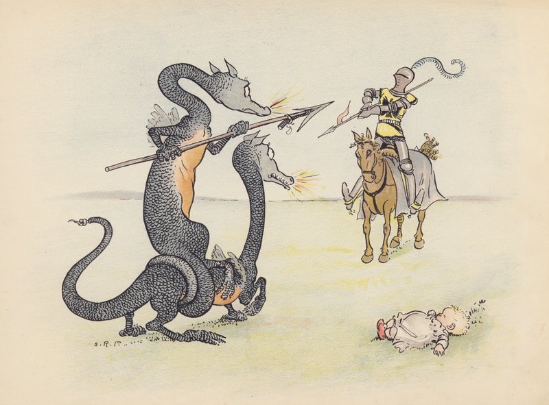 Ilustração para "Little Twin Dragons" de S Rosamond Praeger (litografia a cores) de Sophia Rosamond Praeger