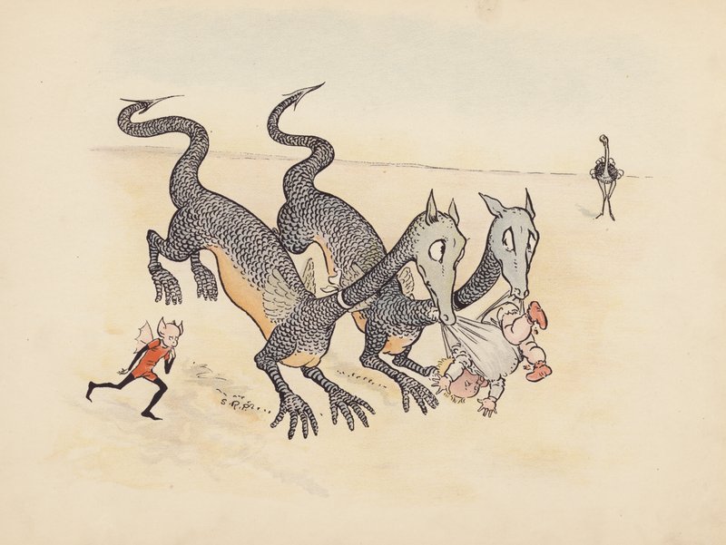Ilustração para "Little Twin Dragons" de S Rosamond Praeger (litografia a cores) de Sophia Rosamond Praeger