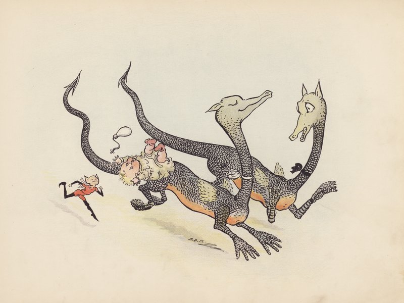 Ilustração para "Little Twin Dragons" de S Rosamond Praeger (litografia a cores) de Sophia Rosamond Praeger