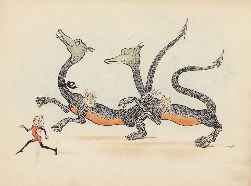 Ilustração para "Little Twin Dragons" de S Rosamond Praeger (litografia a cores) de Sophia Rosamond Praeger