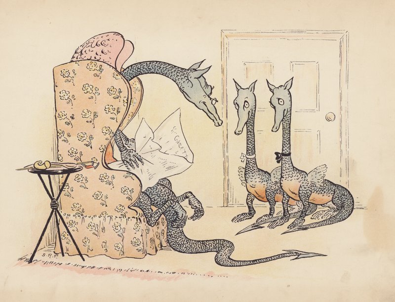 Ilustração para "Little Twin Dragons" de S Rosamond Praeger (litografia a cores) de Sophia Rosamond Praeger
