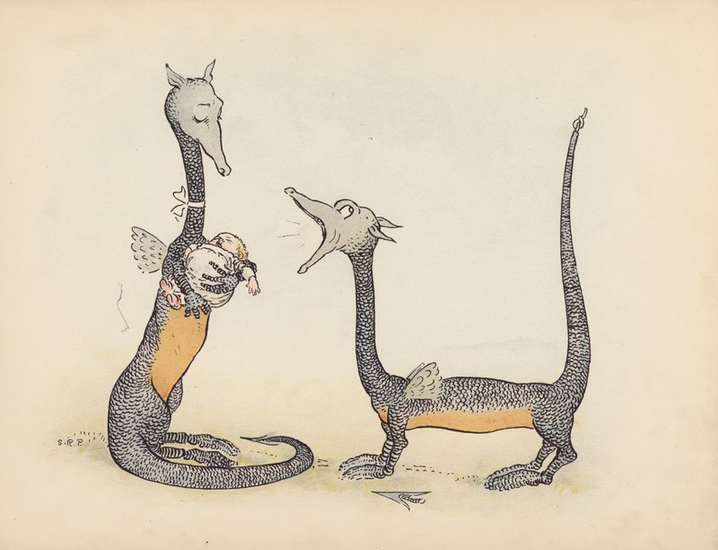Ilustração para "Little Twin Dragons" de S Rosamond Praeger (litografia a cores) de Sophia Rosamond Praeger