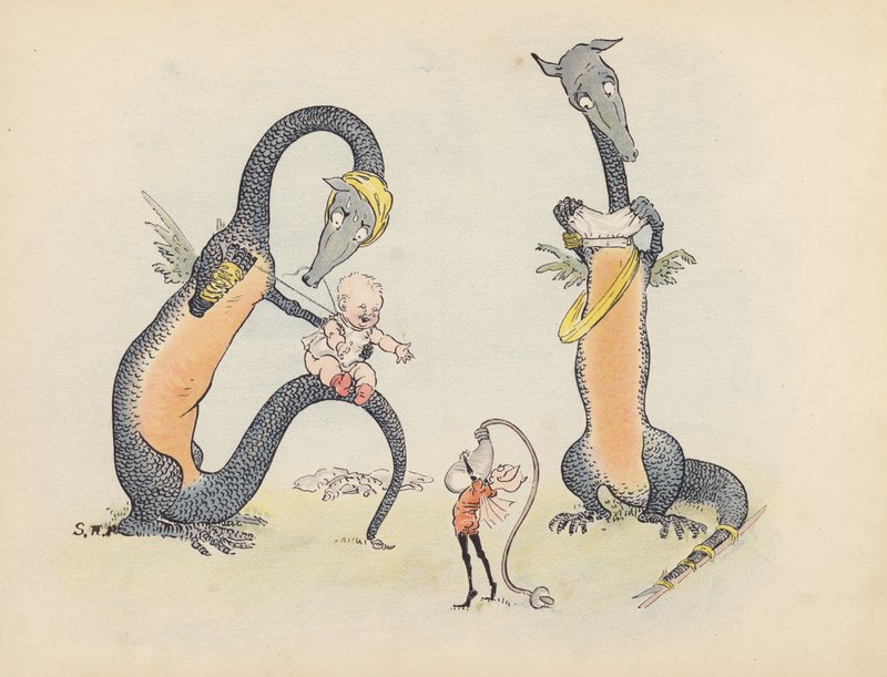 Ilustração para "Little Twin Dragons" de S Rosamond Praeger (litografia a cores) de Sophia Rosamond Praeger