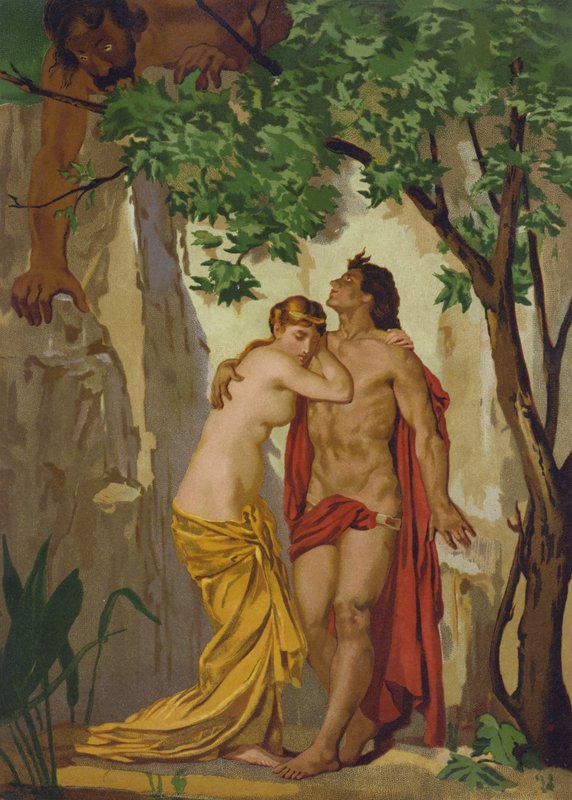 Galatea e Acis surpreendidos pelo gigante Polyphemus de Spanish School