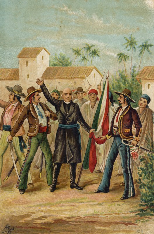 O padre católico Miguel Hidalgo y Costilla emite o Grito de Dolores pedindo a independência do México, 15 de setembro de 1809 de Spanish School