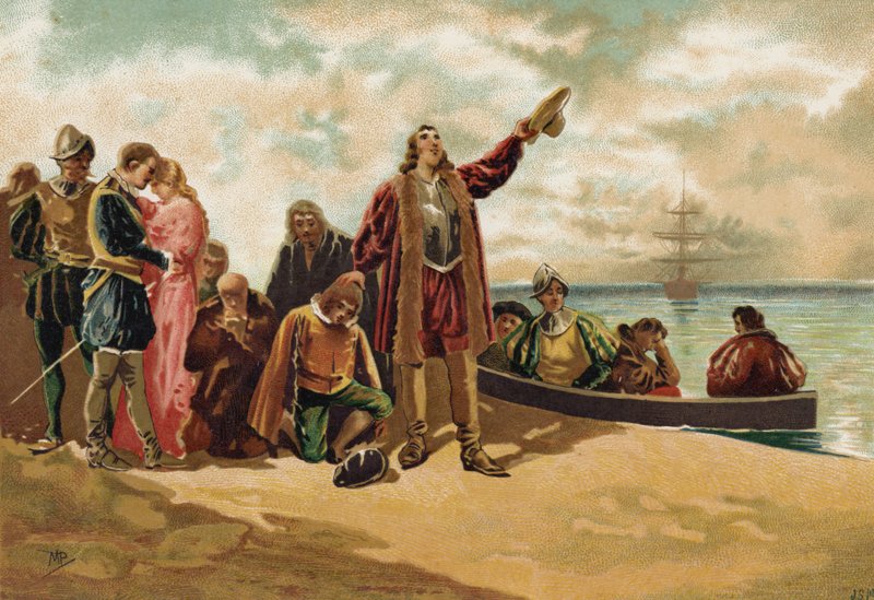 O desembarque dos Padres Peregrinos na Nova Inglaterra, 1620 de Spanish School