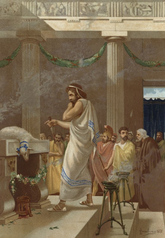 O adivinho Megistias prevê o desfecho fatal da batalha de Thermopylae de Spanish School