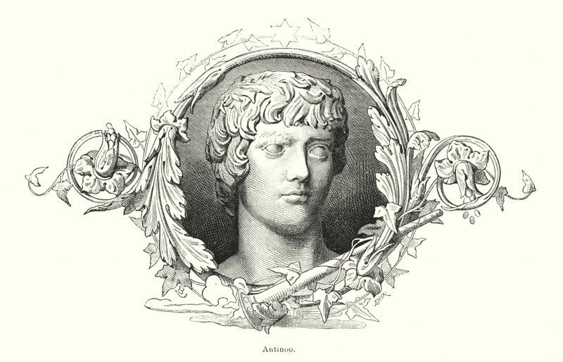 Antinous, Bithnyian Greek youth e favorito do Imperador Romano Adriano (litho) de Spanish School