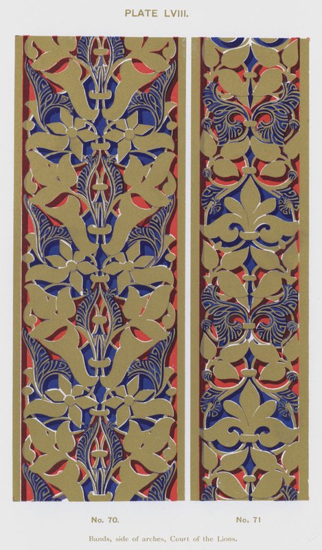 Bandas, lado dos arcos, Court of the Lions (cor litho) de Spanish School