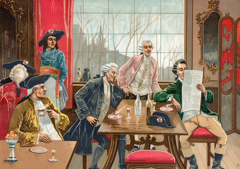 Cafe em Paris durante o tempo da Revolução Francesa de Spanish School