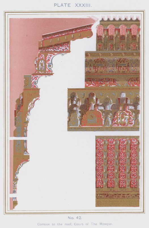 Cornice to the roof, Court of The Mosque (cor litho) de Spanish School