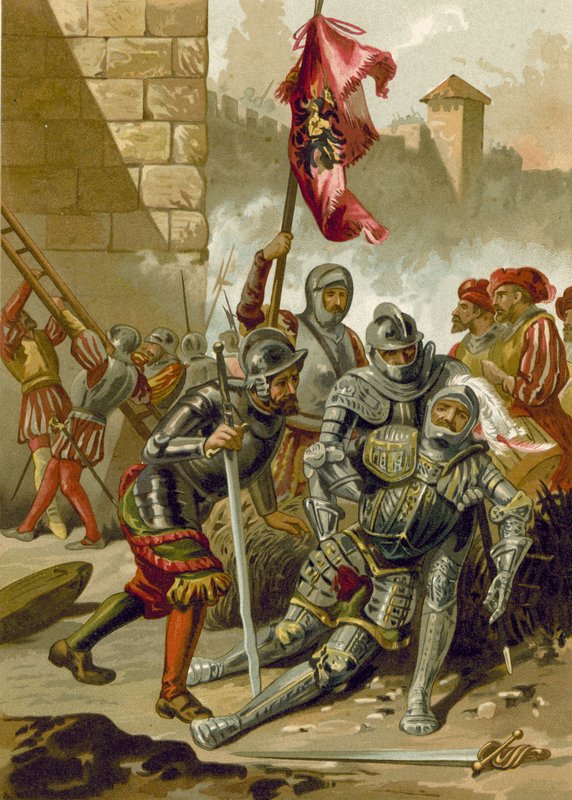 Morte de Carlos III, Duque de Bourbon, no Saco de Roma, 1527 de Spanish School