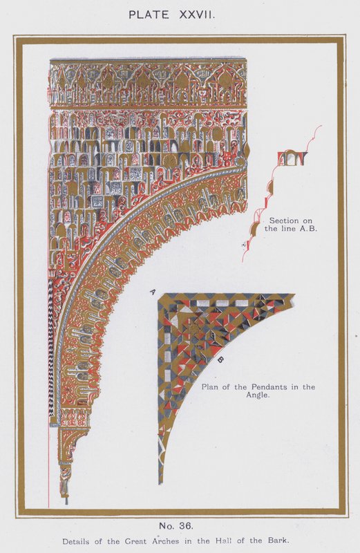 Detalhes dos Grandes Arcos no Salão da Casca (cor litho) de Spanish School