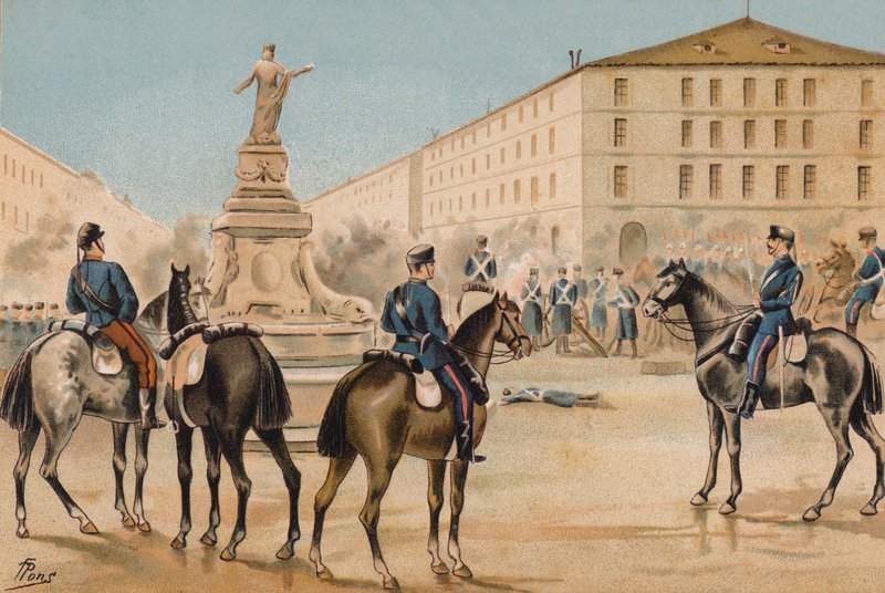 Desarmamento dos Voluntários da Liberdade, Zaragoza, Espanha, 1874 de Spanish School