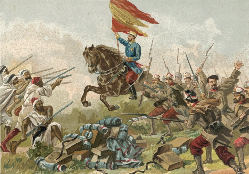 Heroísmo do General Prim em Castillejos, Marrocos, 1859 de Spanish School