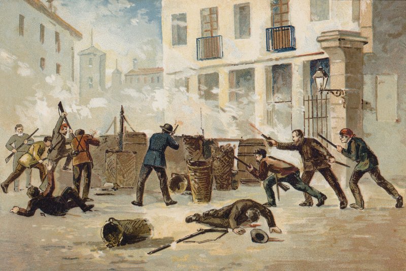 Membros da milícia nacional em Valência se recusam a se desarmar, Espanha, 1873 de Spanish School