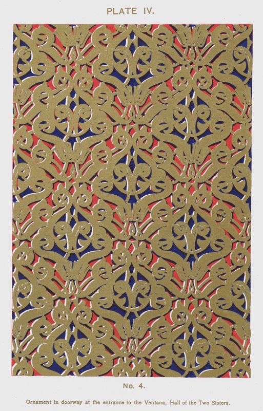 Ornamento em porta na entrada do Ventana, Salão das Duas Irmãs (cor litho) de Spanish School