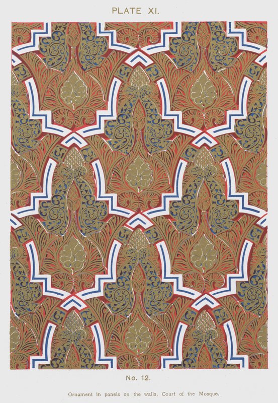 Ornamento em painéis nas paredes, Court of the Mosque (cor litho) de Spanish School
