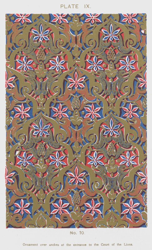 Ornamento sobre arcos na entrada da Corte dos Leões (cor litho) de Spanish School