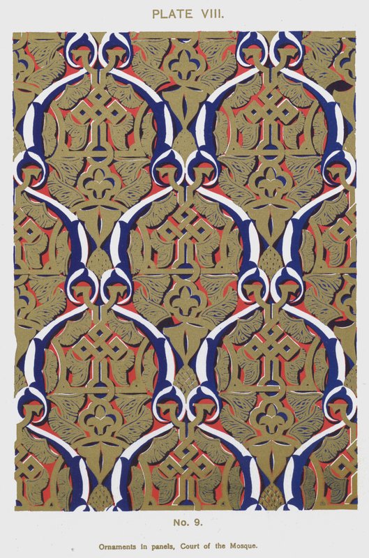 Ornamentos em painéis, Court of the Mosque (cor litho) de Spanish School