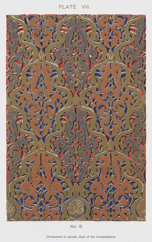 Ornamentos em painéis, Salão dos Embaixadores (cor litho) de Spanish School