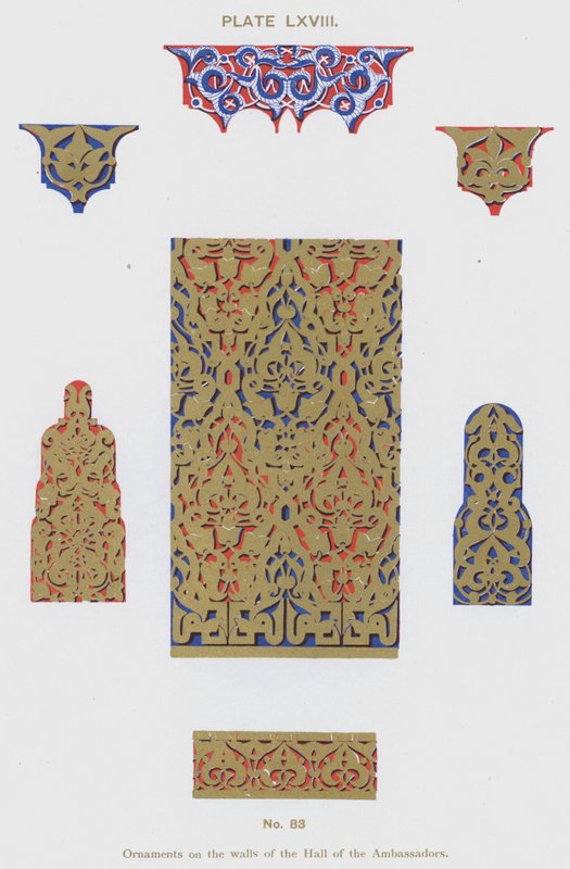 Ornamentos nas paredes do Salão dos Embaixadores (cor litho) de Spanish School