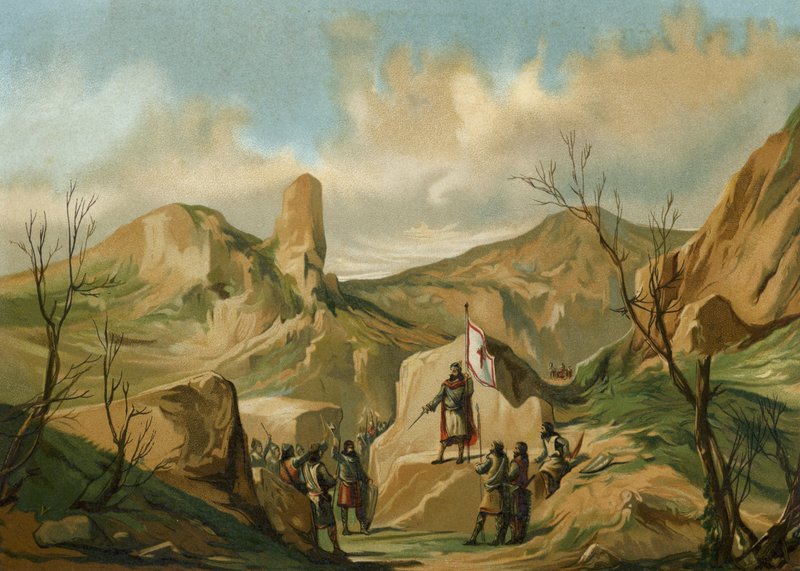 Pelágio das Astúrias em Covadonga, Espanha, c722 de Spanish School