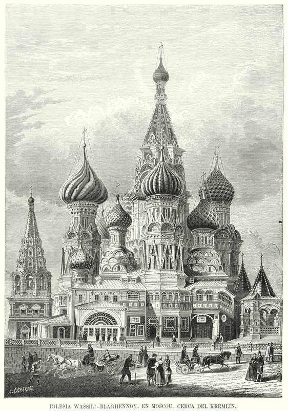 Catedral de São Basílio, Praça Vermelha, Moscovo, Rússia (Litho) de Spanish School