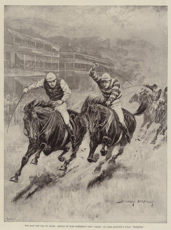 A corrida para o St Leger, Derrota do Colt Ladas do Lorde Rosebery por Potly Throstle de Lorde Alington de Stanley Berkeley