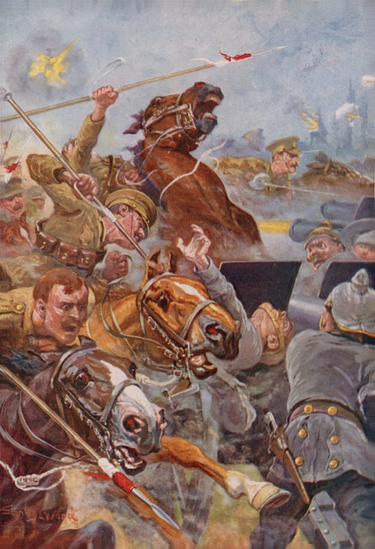A carga do 9º lanceiros durante o retiro de Mons de Stanley L. Wood