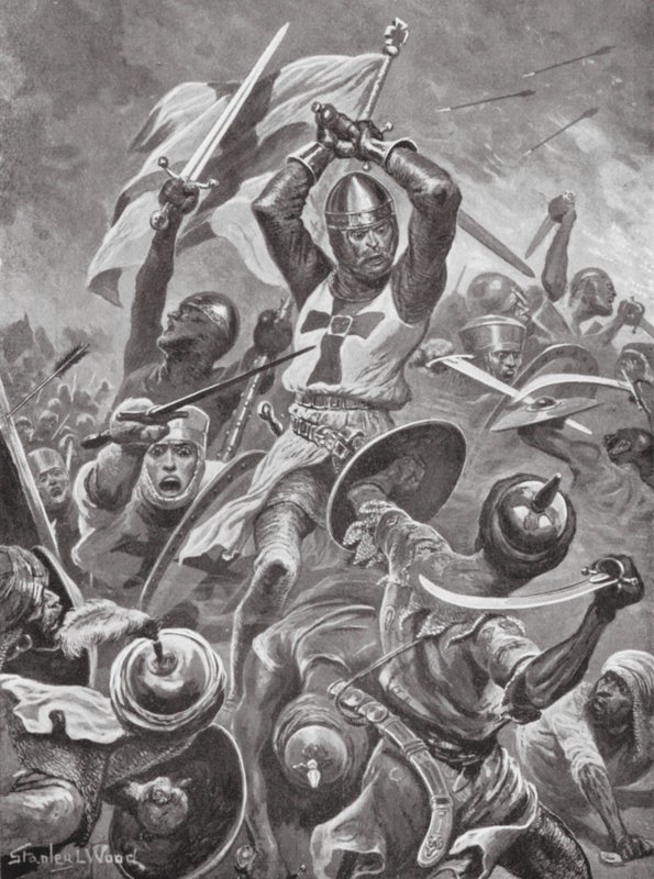Cruzados a invadir a cidade de Tiro (litografia) de Stanley L. (after) Wood