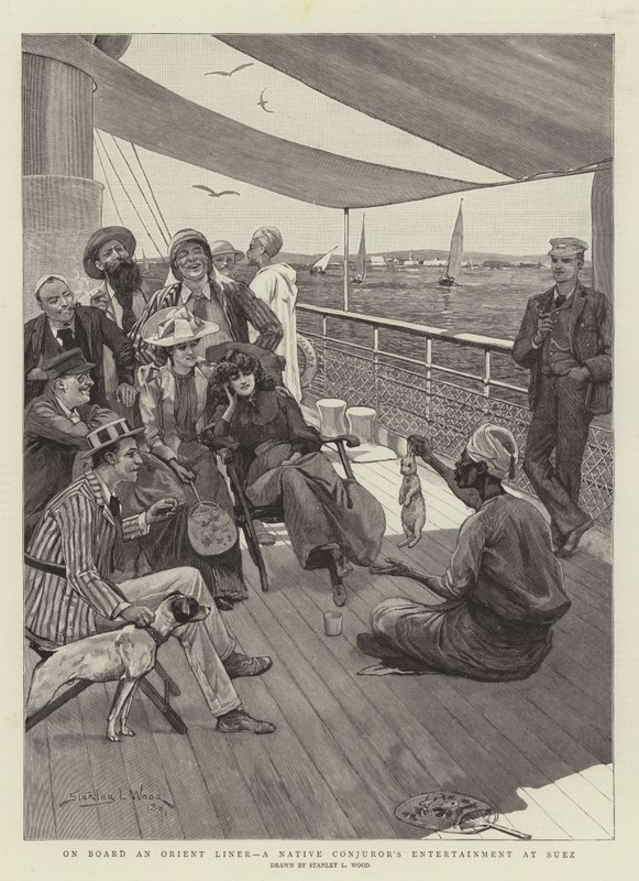 A bordo de um Orient Liner, o entretenimento de um conjurador nativo em Suez de Stanley L. Wood