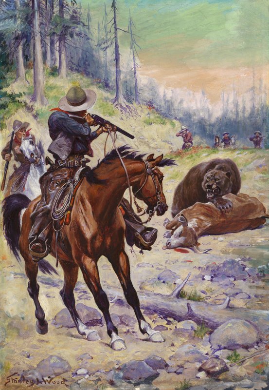Atirando um urso (óleo) de Stanley L. Wood