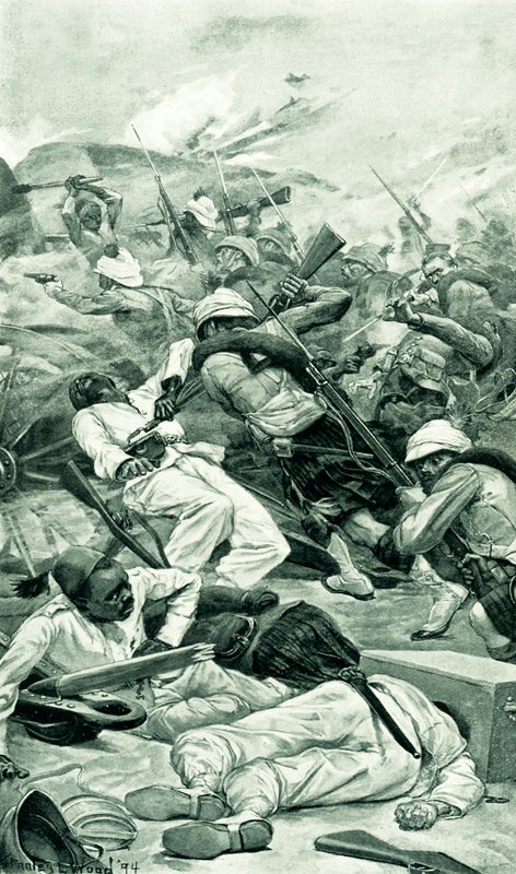 Os montanheses atacando um reduto na batalha de Tel el Kebir de Stanley L. Wood