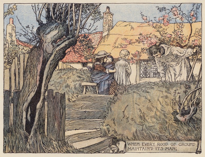 Ilustração para The Deserted Village de Oliver Goldsmith (litografia a cores) de Stephen Reid