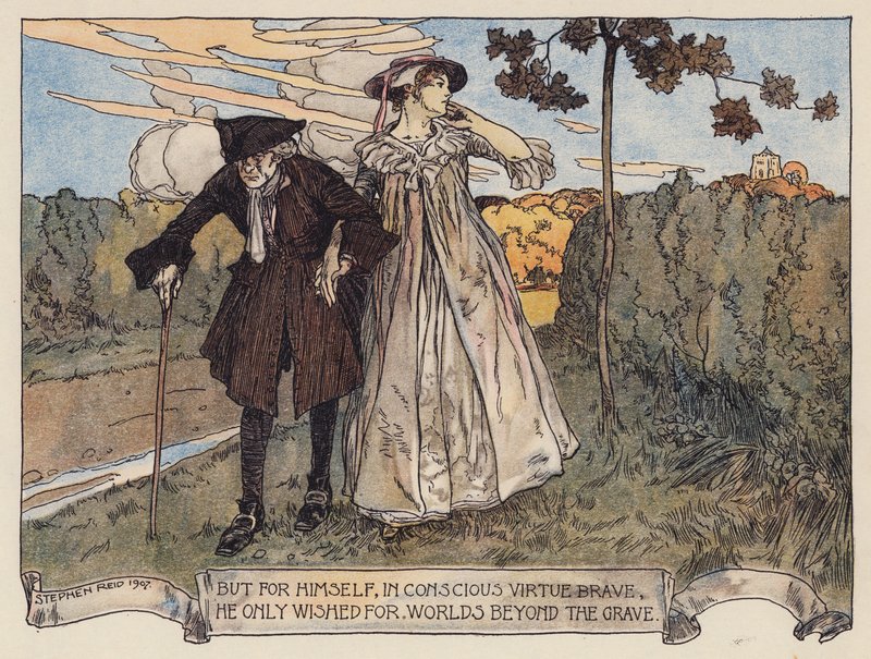 Ilustração para The Deserted Village de Oliver Goldsmith (litografia a cores) de Stephen Reid
