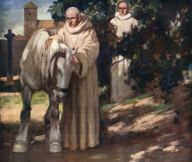 São Columba e o Cavalo Branco (cor litho) de Stephen Reid