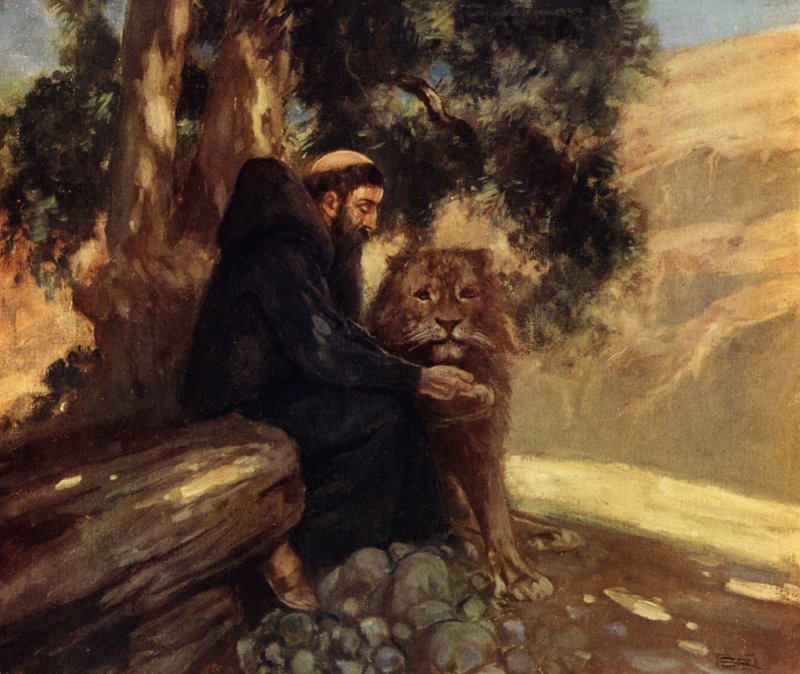 São Jerônimo e o Leão (lito colorido) de Stephen Reid