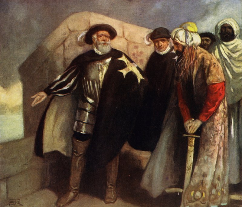 Os Cavaleiros da Cruz Branca no Forte de Santo Ângelo (lito a cores) de Stephen Reid