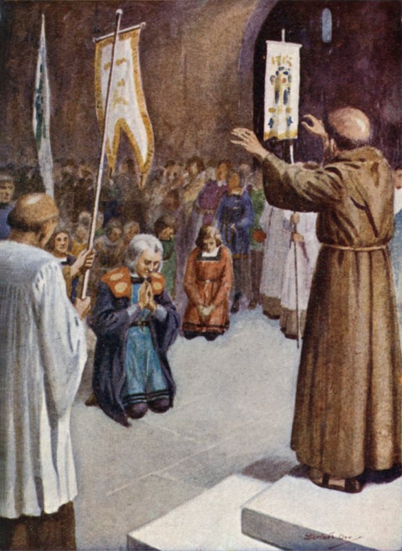 Columbus e sua tripulação confessam e levam a comunhão antes de navegar de Stewart Orr