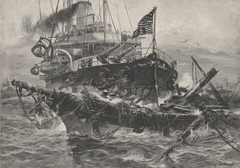 Um homem americano de guerra destruindo os abandonados no Atlântico de Stoewer Willy