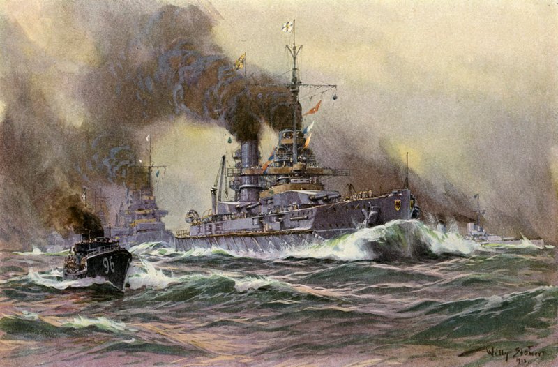 Navios da marinha alemã da linha ao largo de Kiel (cor litho) de Willy Stoewer 
