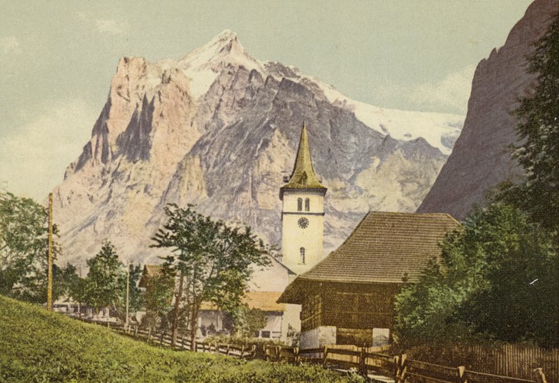 Bernese Oberland: Grindelwald com igreja (foto colorida) de Swiss Photographer