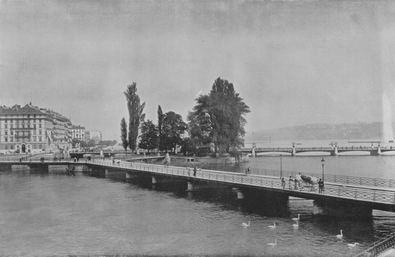 Genebra, Pont des Bergues e Ile J-J Rousseau (foto a p/b) de Swiss Photographer