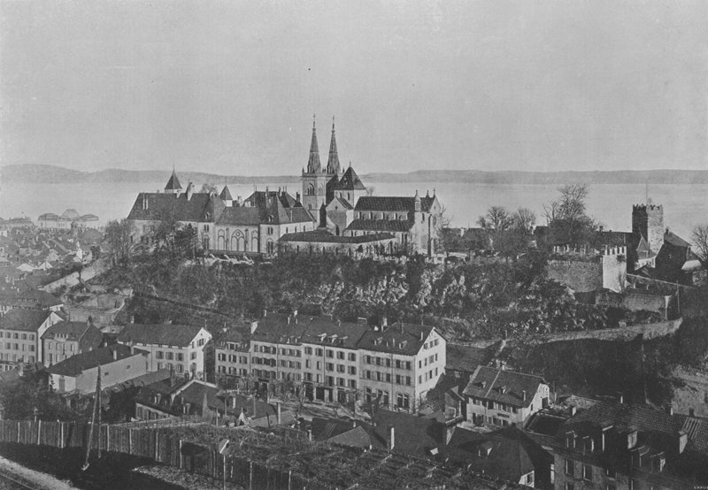 Neuchatel, O Castelo e a Igreja Colegiada (foto a p/b) de Swiss Photographer