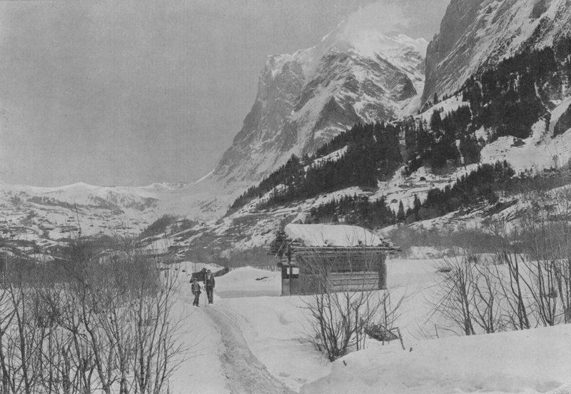 Paisagem de inverno em Grindelwald e Wetterhorn (foto a p/b) de Swiss Photographer