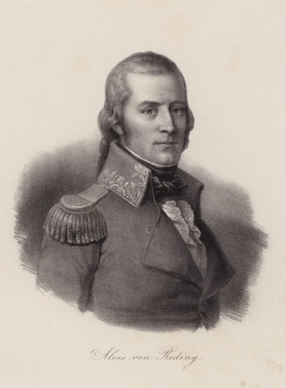 Alois von Reding, oficial militar suíço, revolucionário e político (gravura) de Swiss School