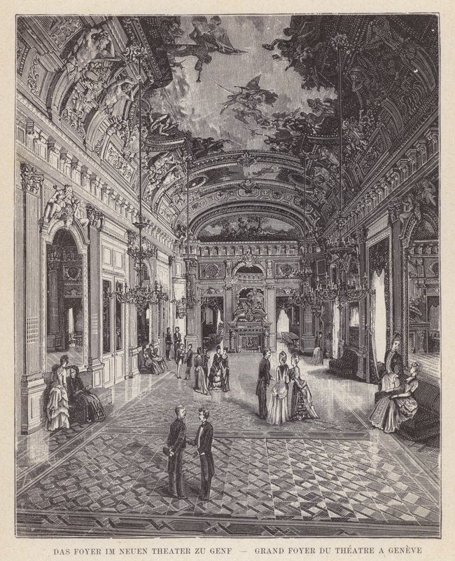 The Foyer of the New Theatre in Geneva, Grand Foyer du Theatre a Geneve (gravura) de Swiss School